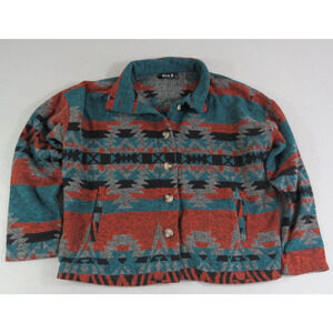 Blue B Aztec Jacket Womens M Southwestern Print Button Front Fleece Soft Shacket